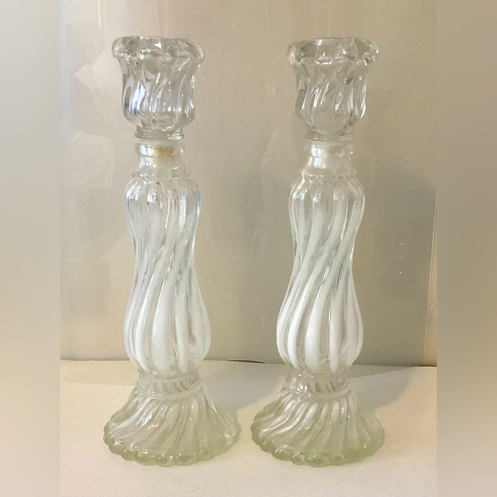 Pair of Avon Opalique Candlesticks/Cologne Bottles